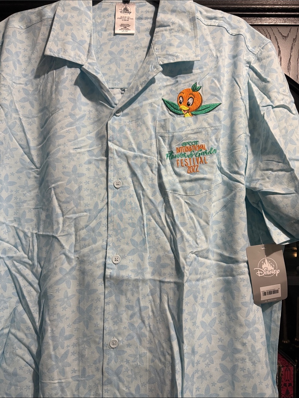 Disney Epcot Floral Orange Bird Embroidered Men’s Shirt